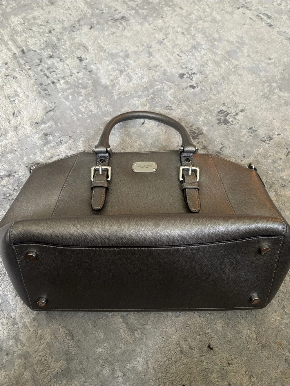 Michael Kors Metallic Gunmetal Leather Briefcase Satchel